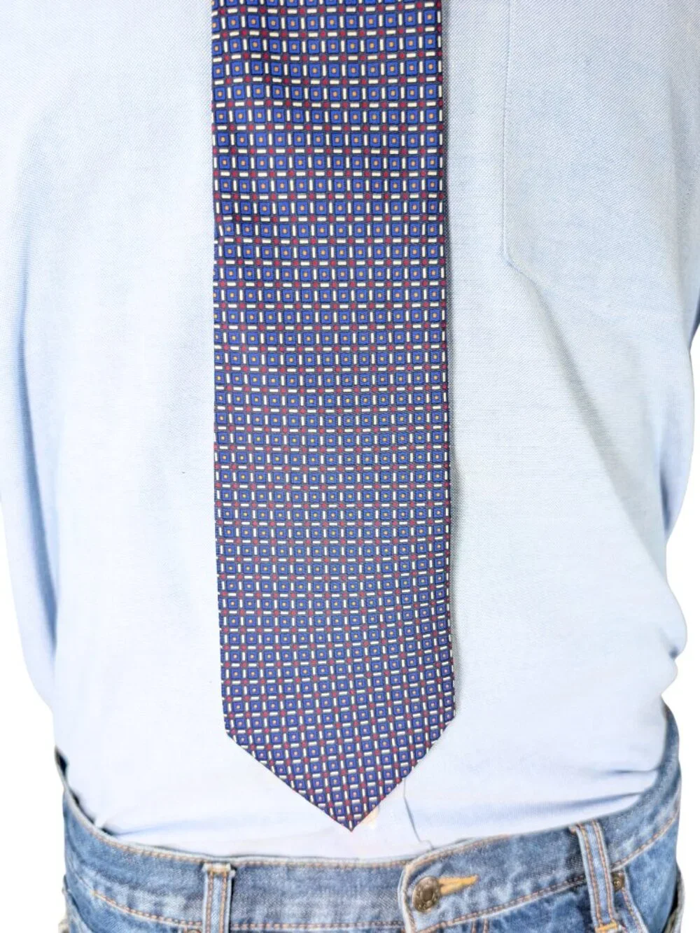 Lauren Ralph Lauren Men's Blue Geometric Small Pattern Preppy Silk Tie